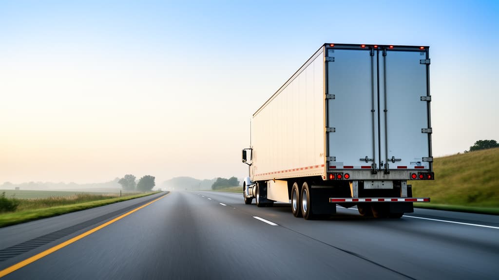 Freight truck traveling along an open highway